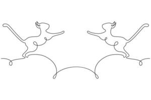 Abstract image of 2 cats jumping towards each other drawn by one continuous line. Happy cat day. EPS vector