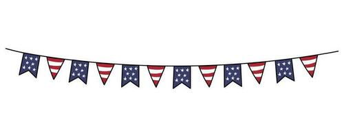 USA flags bunting, streamer. Vector doodle illustration. Decorative party banner in style of United States of America flags. Design element for Independence Day July 4