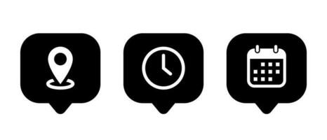 Address. time, and date icon vector with speech bubbles. Events concept