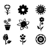 Silhouettes of simple vector flowers. Cute round flower plant nature collection. Collection of high quality black style vector icons. Daisy icon or Cosmos icon set. Free vector illustration.