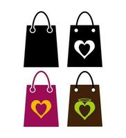 Shopping bag vector icon. Bag icon, shopping bag icon with heart icon. Valentines day symbol.