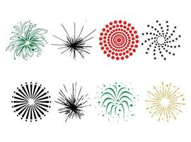 Fireworks and stars. Fireworks set, design element for holidays, celebration party, anniversary. Colorful modern explosion vector illustration.