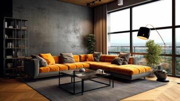 Modern interior of living room with sofa. Illustration photo