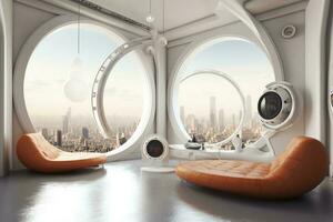 concepto Arte ilustración de ciencia ficción futurista interior de espacio estación, generar ai foto