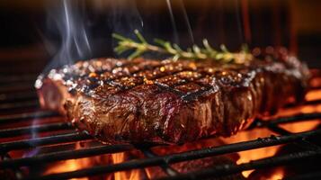 Beef steak on BBQ. Illustration AI Generative photo