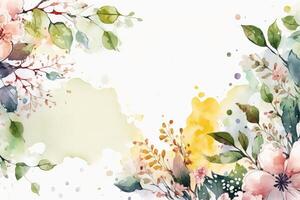 Watercolor floral frame background. Illustration photo