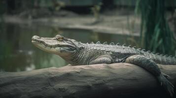 False Gharial have sunbathing near its pond Illustration photo