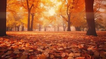 otoño que cae hojas antecedentes. ilustración ai generativo foto