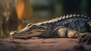 False Gharial have sunbathing near its pond Illustration photo