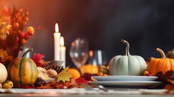 Thanksgiving dinner background. Illustration AI Generative photo