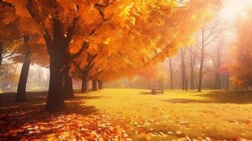 otoño que cae hojas antecedentes. ilustración ai generativo foto