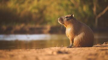 Cute capybara in nature. Illustration photo
