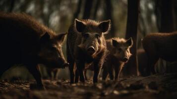 Wild boars in nature. Illustration photo