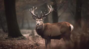 Red deer in forest. Illustration photo