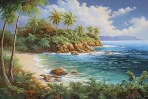 tropical island with beautiful beach created with technology photo