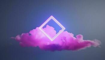 3d render, abstract minimal background with pink blue yellow neon light square frame with copy space, illuminated stormy clouds, glowing geometric shape, generate ai photo