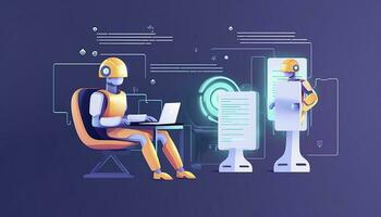 Smart City with robot system artificial intelligence, Chat GPT chatbot AI, Chatting with a smart AI or artificial intelligence chatbot developed by Open AI, Generate AI photo