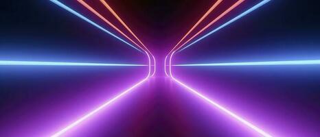 3d rendering, rounded pink blue neon lines, glowing in the dark. Abstract minimalist geometric background. Ultraviolet spectrum. Cyber space. Futuristic wallpaper, generate ai photo