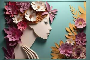 Paper art , Happy women's day 8 march with women of different frame of flower , women's day specials offer sale wording isolate , Generate Ai photo