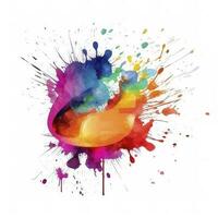 Bright colorful watercolor stain splash splatter brush stroke on white background. Modern vibrant aquarelle spot. Decorative trendy isolated design on white. Element, generate ai photo