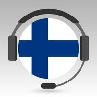 Finlandia bandera con auriculares, apoyo signo. vector ilustración.