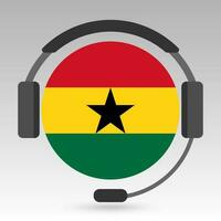 Ghana flag with headphones, support sign. Vector illustration.