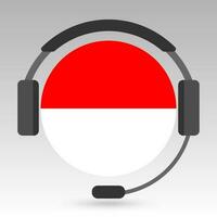 Indonesia flag with headphones, support sign. Vector illustration.