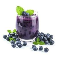 Tasty blueberry smoothie in glass isolated on white background, generate ai photo