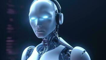 Smart City with robot system artificial intelligence, Chat GPT chatbot AI, Chatting with a smart AI or artificial intelligence chatbot developed by Open AI, Generate AI photo