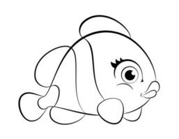 Cute Cartoon Fish. Line Art for Coloring Books. Vector illustration of a cute fish in a cartoon style for children's coloring books.