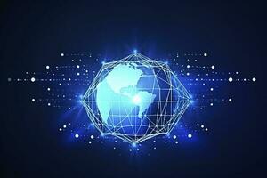Global network on Earth concept. 3D rendering, World map point. Big data analytics and business concept, world map point and line composition concept of global business, generate ai photo