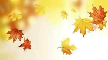 Autumn natural background with yellow and red maple leaves are flying and falling down, generate ai photo