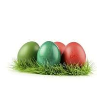 Easter eggs in green grass isolated on white background, generate ai photo