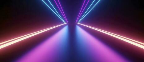 3d rendering, rounded pink blue neon lines, glowing in the dark. Abstract minimalist geometric background. Ultraviolet spectrum. Cyber space. Futuristic wallpaper, generate ai photo