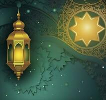 Islamic background, Gift box, lantern, gold crescent moon on white, generate ai photo