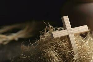 crucifixión de Jesús Cristo - cruzar a atardecer, generar ai foto