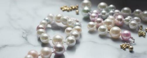 Pearls background. Pearls on marble background, generate ai photo