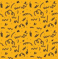 doodle pattern of black dwarfs on a yellow background. print for textiles, interior painting, pattern vector