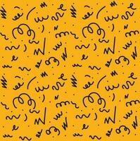 doodle pattern of black dwarfs on a yellow background. print for textiles, interior painting, pattern vector