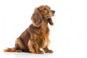 Studio shot of an adorable Dachshund looking curiously at the camera, generate ai photo