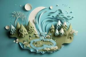 Paper art , Ecology and world water day , Saving water and world Environment day, environmental protection and save earth water , Generate Ai photo