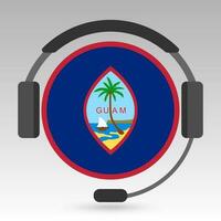 Guam flag with headphones, support sign. Vector illustration.