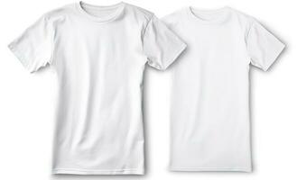 Men's white blank T-shirt, template, from two sides, isolated on white background, generate ai photo