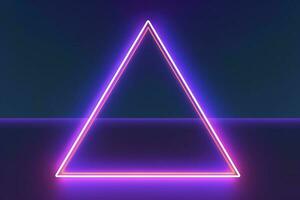 3d render, abstract fantasy background. Unique futuristic wallpaper with a triangular geometric shape glowing with pink red neon light, colorful, generate ai photo