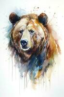 Watercolor bear painting painting stylized paint wallpaper minimalism brown bear landscape summer stones, generate ai photo