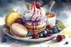 watercolor illustration of  a  sweet dessert, generate ai photo