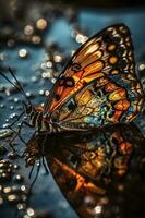 mariposa con reflexión, generar ai foto