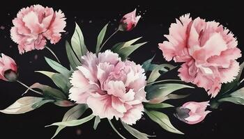 Happy mother's day background vector. Watercolor floral wallpaper design with pink carnation flowers, leaves. Mother's day concept illustration design for cover, banne , generate ai photo