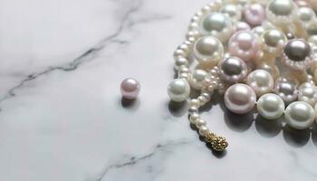 Pearls background. Pearls on marble background, generate ai photo