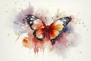 A butterfly resting on a flower petal watercolor painting, beautiful natural forms, crisp clean shapes, colorful, white background, generate ai photo